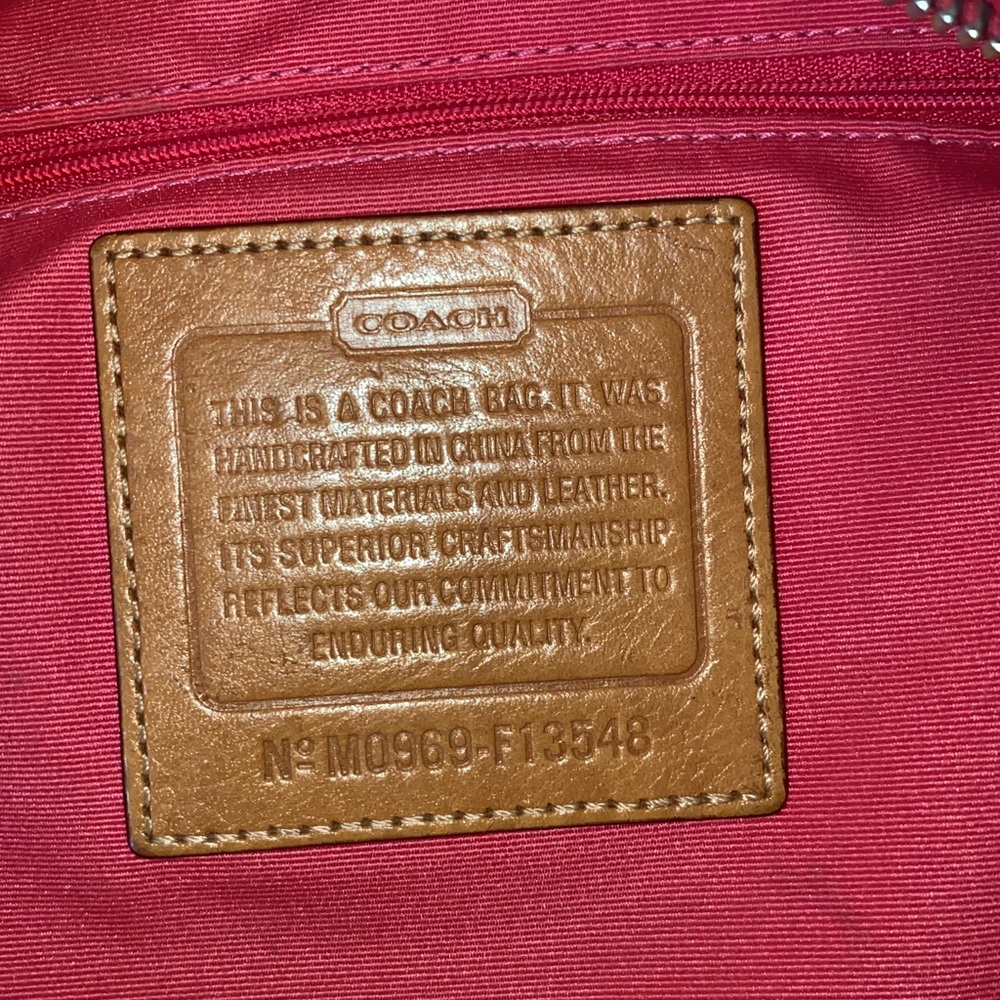 Coach Signature Stripe Tote Khaki & Pink - Picture 4 of 10